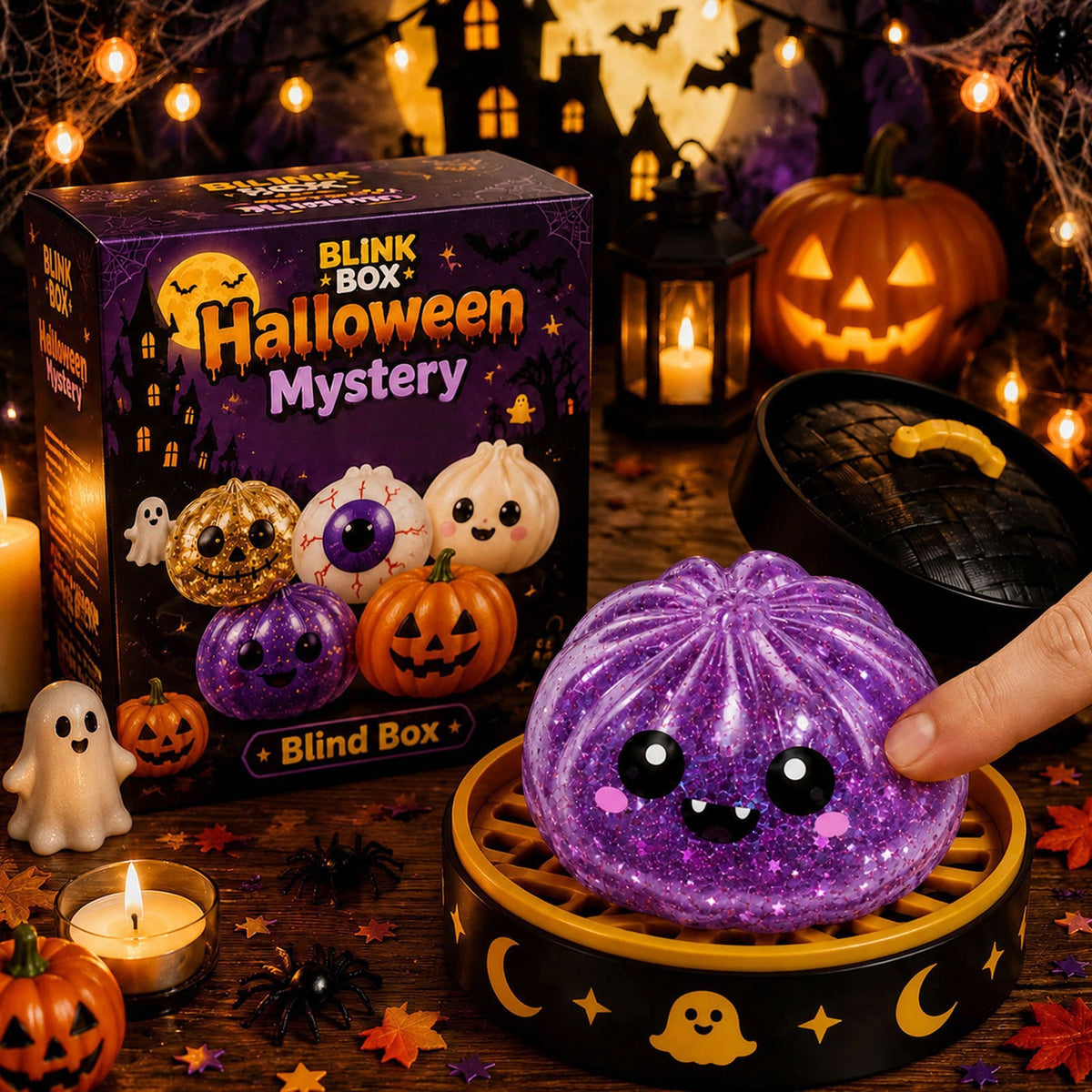 Halloween Ghost Dumpling Squeeze Toy, Steamed Maltose Stress Relief Toy, Holiday Gift Box Set Toy