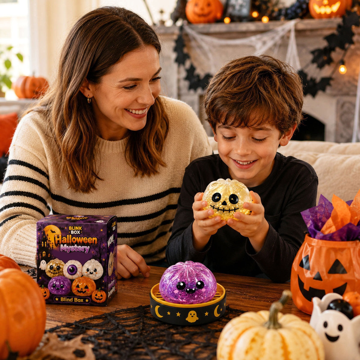 Halloween Ghost Dumpling Squeeze Toy, Steamed Maltose Stress Relief Toy, Holiday Gift Box Set Toy