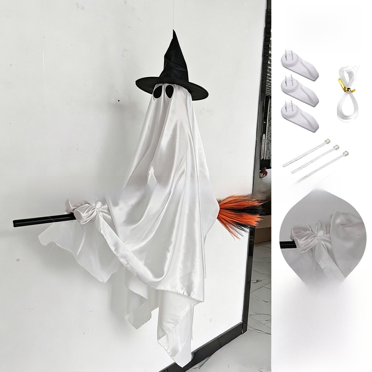 Flying Broom Ghost Halloween Decoration