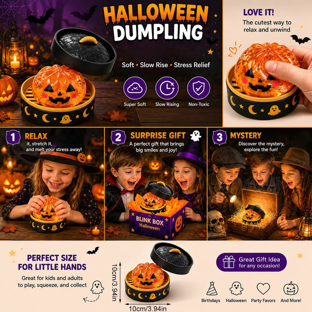 Halloween Ghost Dumpling Squeeze Toy, Steamed Maltose Stress Relief Toy, Holiday Gift Box Set Toy
