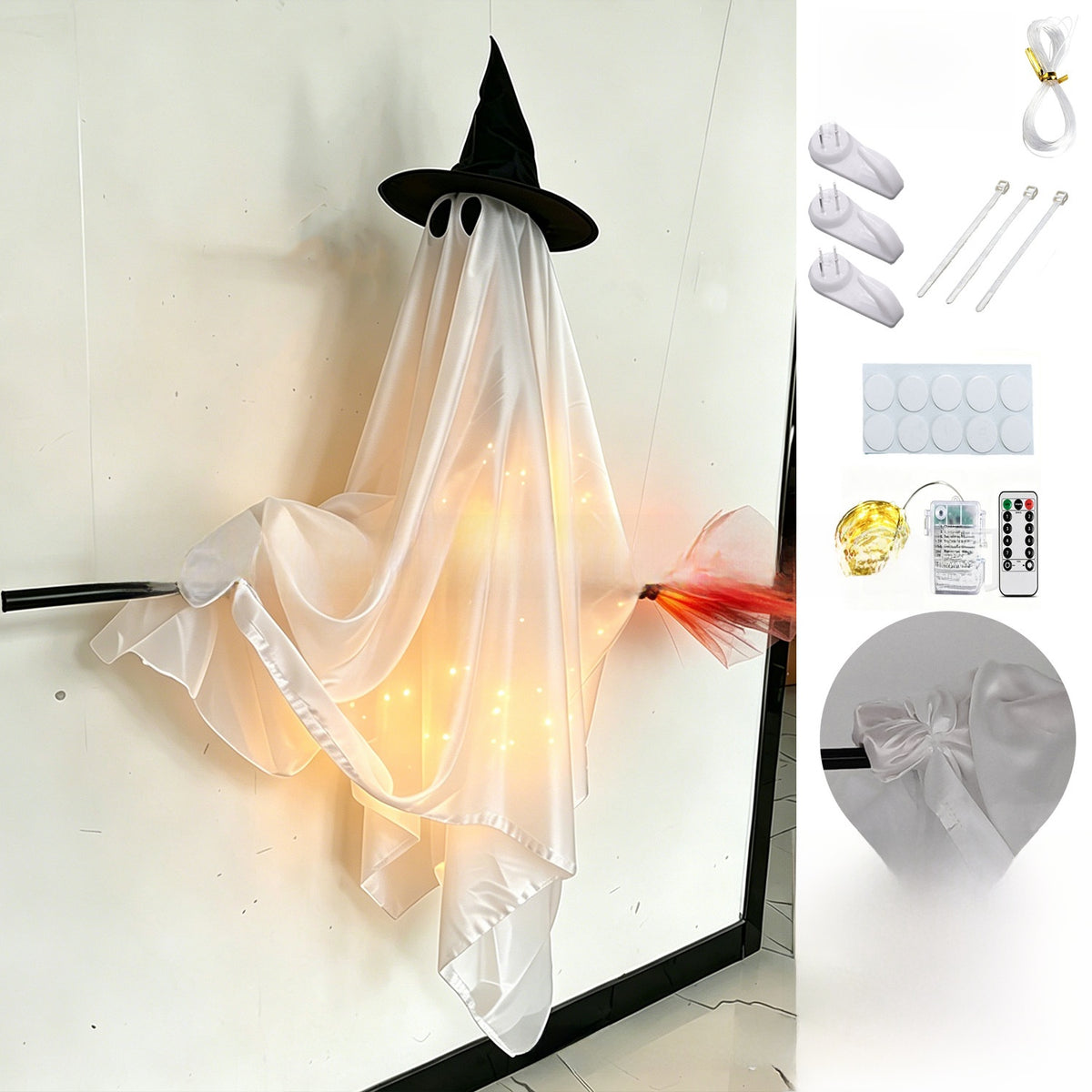 Flying Broom Ghost Halloween Decoration