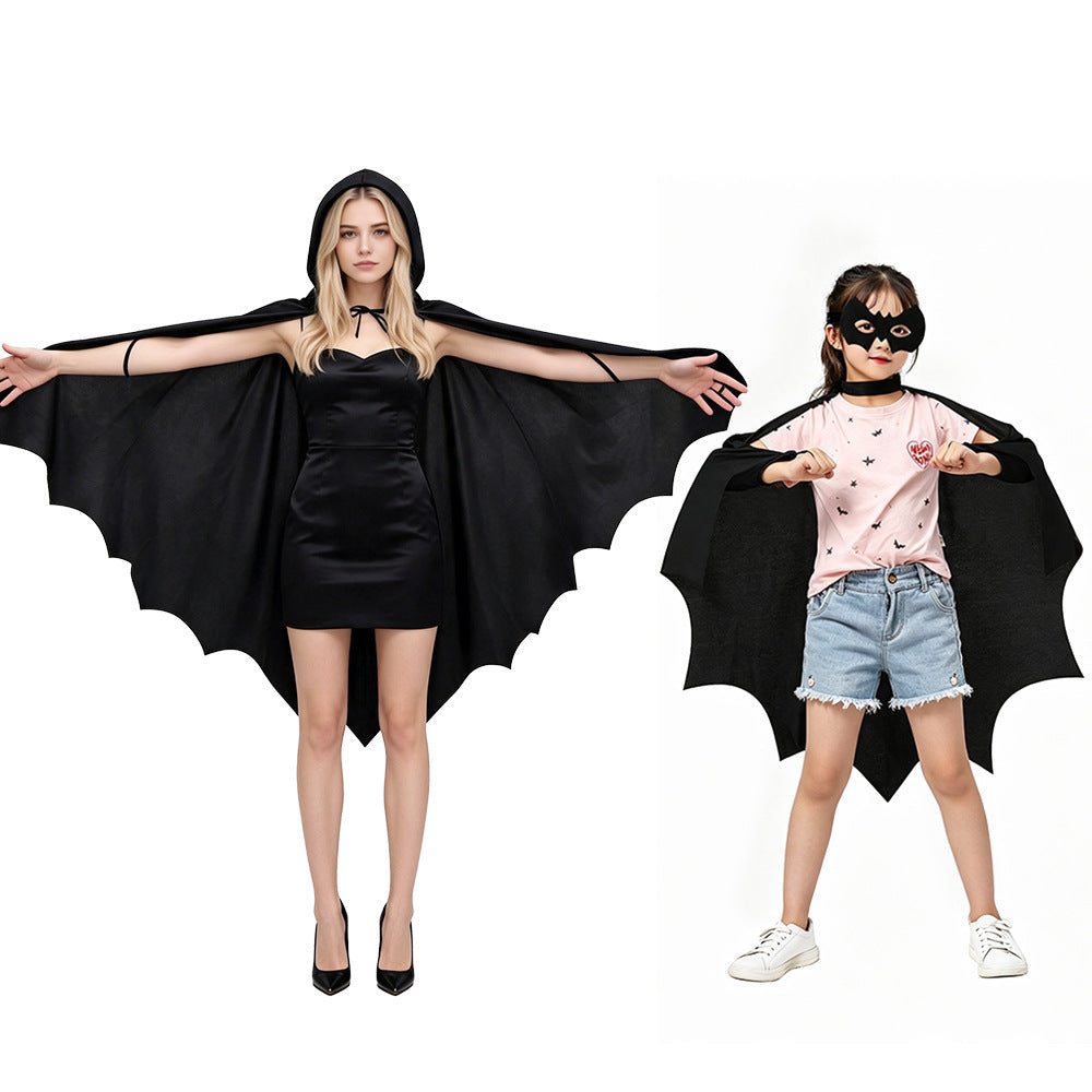 Children Adult Halloween Cosplay Bat Cape Cloak with Mask Costume Set